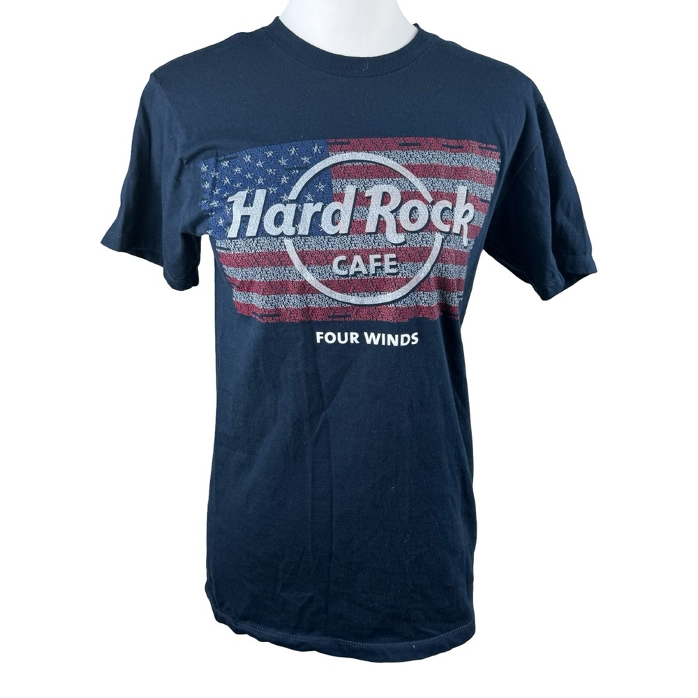Hard Rock Cafe FOUR WINDS Closed Location American Flag Graphic Shirt Blue
